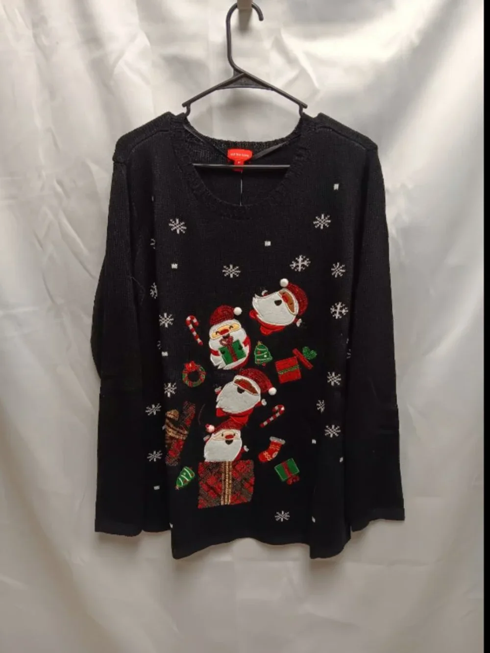 Women's Holiday Lane Black Christmas Santa Crewneck Sweater Size 2X NWT ORG $54